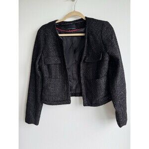 Cynthia Rowley Cropped Black Tweed Blazer-size Small
